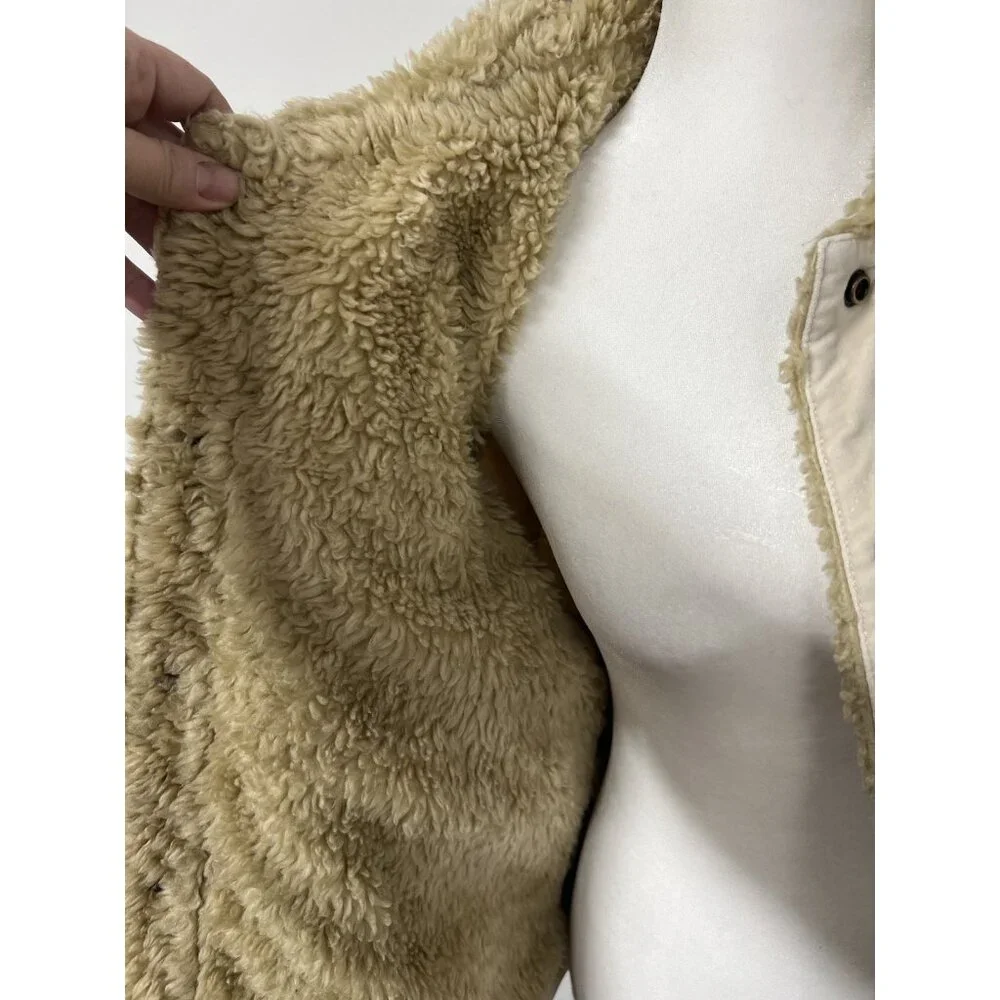 Vtg‎ GAP Women’s Large Ivory Insulated Sherpa Lined Trucker Velour Y2K Jacket